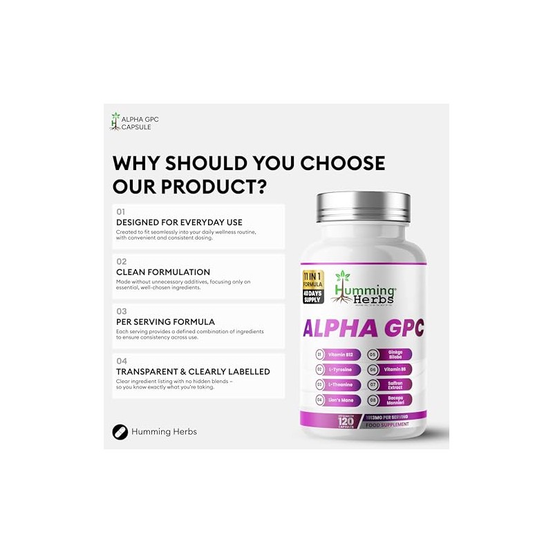 Humming Herbs Alpha GPC Complex 11-in-1 – Alpha-GPC, Lion’s Mane,