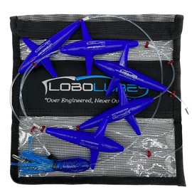 Lobo Lures Super Glow Green Prattling Tuna Teaser Bird Daisy Chain 400lb Leader 500lb Corkscrew Swivel and Storage Bag (Electric Blue)