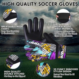 JUU Football Goalkeeper Gloves For Boys, Kids Children Youth Soccer Goalie Gloves with 4mm Latex Finger Spine Protection (Black, Size 4 suitable for 6 to 9 years old)