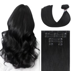 WindTouch Clip in Hair Extensions Human Hair, 20 Inch 70g #1B Natural Black Hair Extensions for Women Real Human Hair Clip in, Remy Human Hair Extensions Clip ins, Soft Natural Straight