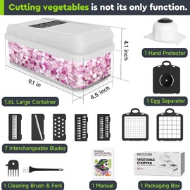 MealHelper 12-in-1 Vegetable Chopper, 7 Blade Veggie Chopper, Practical Food Chopper with Container, Cheese Grater, Home Essentials & Kitchen Gadgets(Black/White)