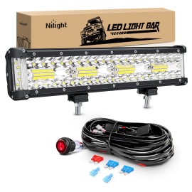 Nilight Side Shooter LED Light Bar 1PC 12Inch Triple Row Spot Flood Combo Lights
