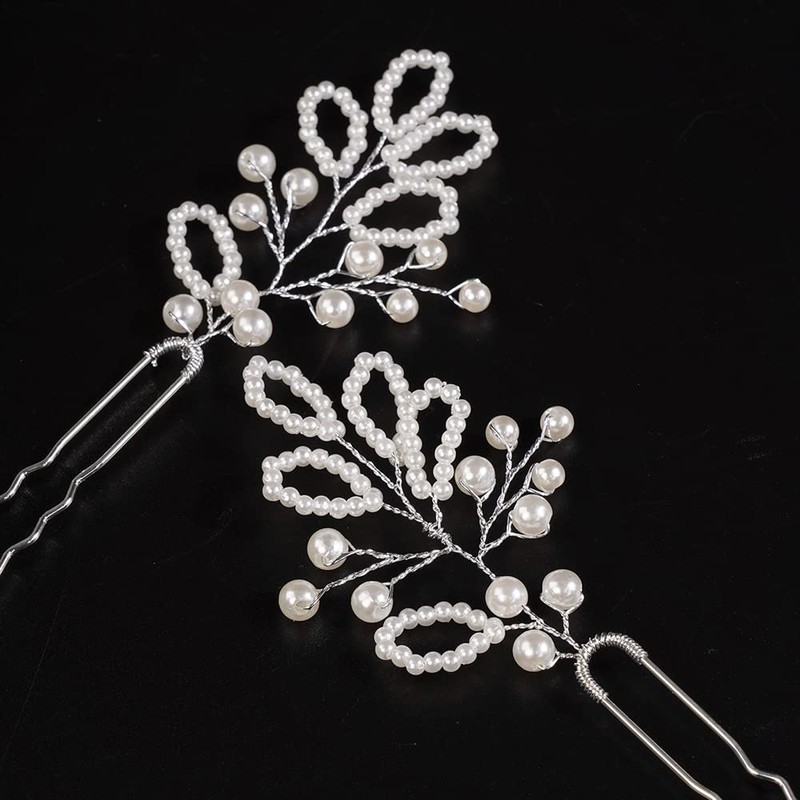 Teyglen 2pcs Wedding Pearl Hair Pins Bridal Pearl Hair Pins