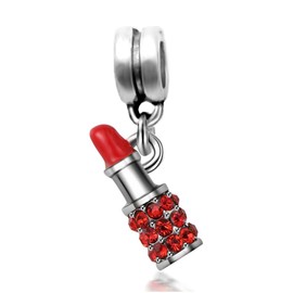 Dangle Red Lipstick Charm with Red Crystals