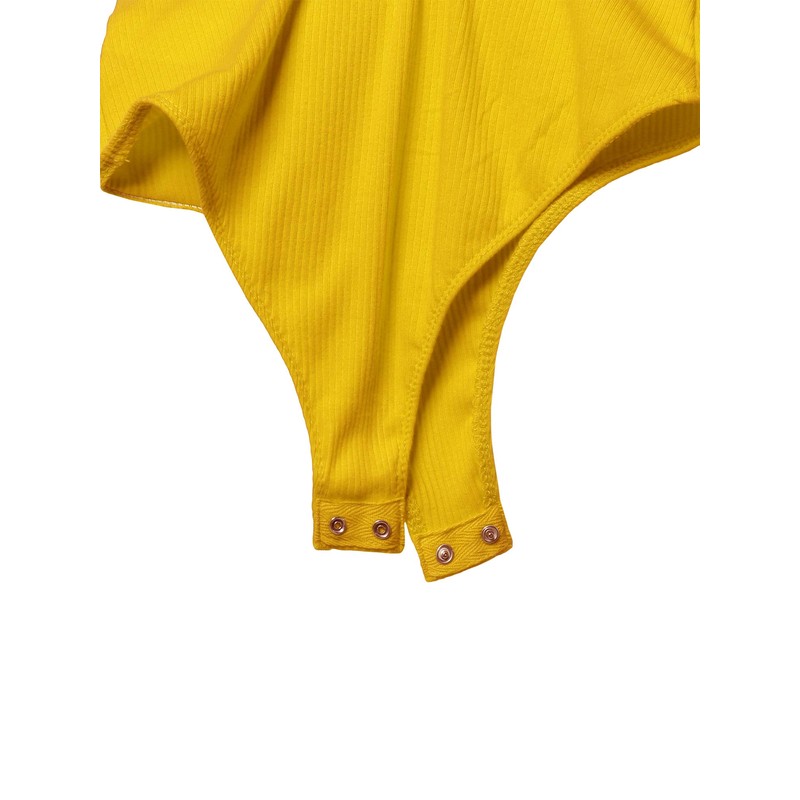 Awesome21 Solid Ribbed High Neck Bodysuit Mustard Size L