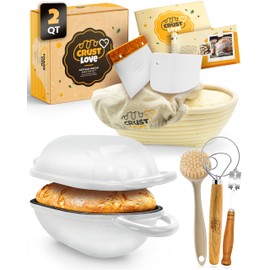 CRUSTLOVE Dutch Oven for Bread Baking - incl. Sourdough Baking Supplies like Banneton Proofing Basket - 6.75QT Enameled Oval Cast Iron Bread Oven with Lid & Scoring Tool Lame