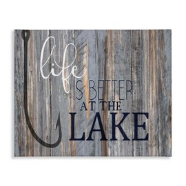 Stupell Industries Life Better Lake Quote Fish Lakehouse Cabin Nautical Phrase, Gallery Wrapped Canvas, 16 x 20
