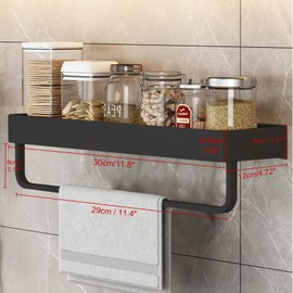 ILIKEPOW 2 Pack Shower Organisers Bathroom Shelves Basket No-Drilling Wall Mounted Shower Caddy Black, 30cm