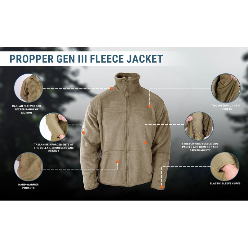 Propper Standard Gen III Jacket 100% Poly Fleece, Tan, Large