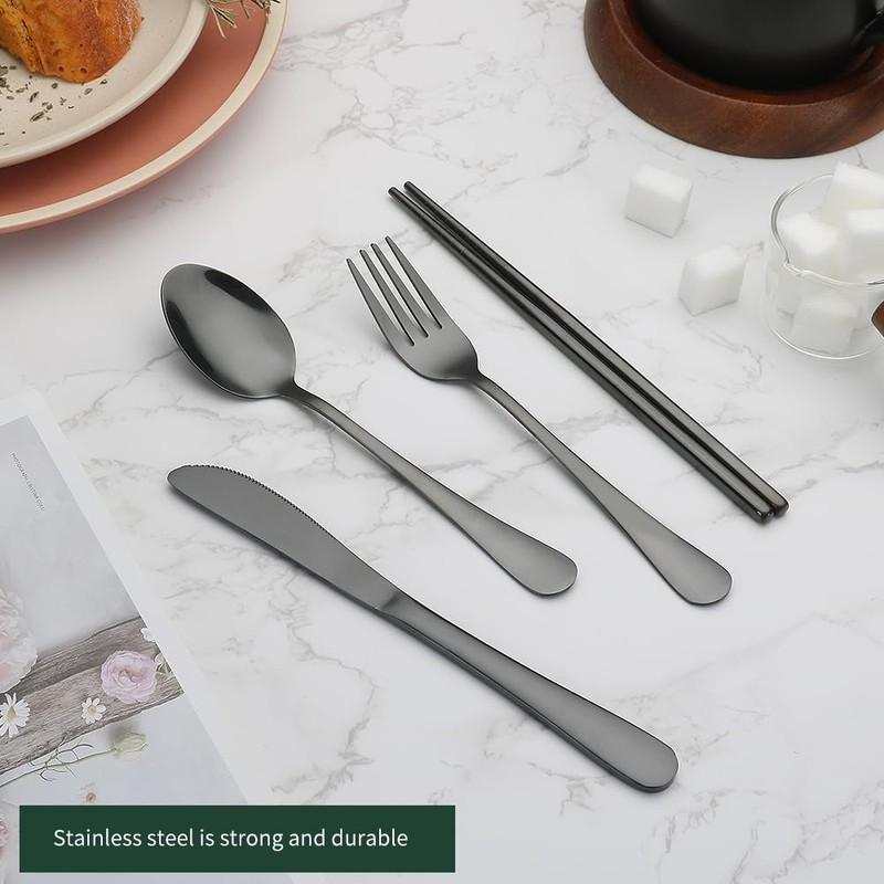 GARFTAI Portable travel utensils set with case. 4Pcs Stainless teel