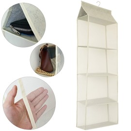 Dearjana Closet Handbag Purse Holder, Space Saving Hanging Handbag Storage Tote Bag Organizer Holder with 4 Large Heavy-Duty Mesh Shelves for Wardrobe Closet(Pack of 2 Beige)