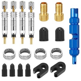 Set di attrezzi per valvole per bicicletta, 19 pezzi, Presta & Schrader, adattatore per valvola con tappi di protezione, per mountain bike e biciclette