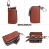 Contacts Genuine Leather Car Key Case Holder Double Zipper Keychain