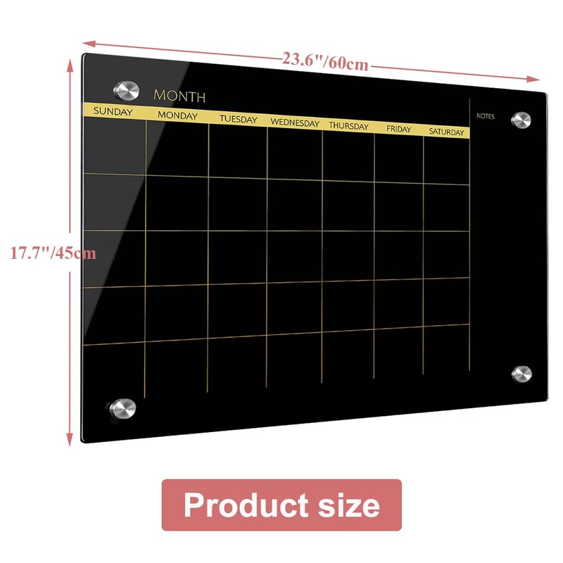 Glass Dry Erase Whiteboard,Monthly Calendar Whiteboard,18" x 24",Frameless Glass White