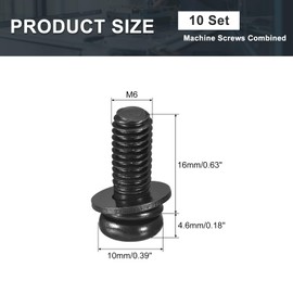 uxcell M6 x 16mm Carbon Steel Phillips Pan Head Machine Screws Bolts Combine with Spring Washer and Plain Washers 10pcs