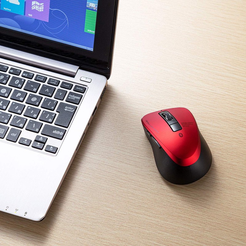 Sanwa Supply MA-BTBL155R Bluetooth 5.0 Mouse, Silent, Blue LED, 5