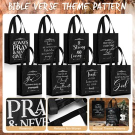Aliceset 24 Pcs Reusable Christian Gift Bags Bulk with Handle Medium Size Bible Verse Religious Gift Bags for Fathers Day Welcome Church Visitors Baptism Wedding Party Favors(Black)