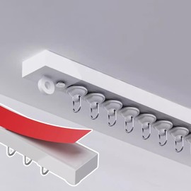 YLNANMI No Drill Self Adhesive Curtain Track Ceiling or Wall Mount(6x16 inch/8FT)- Flexible Ceiling Curtain Track, Adhesive Curtain Rod For Windows- Easy to install curtain rails.