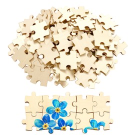 100 Piece Blank Puzzle Pieces for Crafts, Freeform Blank Wooden Puzzles for Arts & DIY, Each Piece is 1.8x1.3 Inches with Round Traditional Knob Interlocks