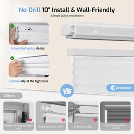 Grandekor No Drill Top Down Bottom Up Cellular Shades for Windows,Cordless Window Blinds for Indoor Windows,Light Filtering White,34" W x 64" H,Honeycomb Blinds Easy to Install