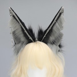 Blooshow Handmade Wolf Ear Headband Fox Ear Hair Band Wolf Cosplay Props (C Grey Black)