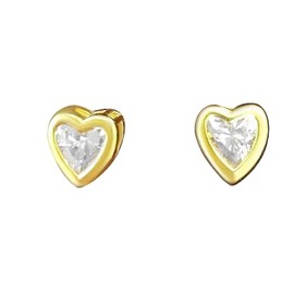 Heart Shaped Cubic Zirconia Stud Earrings - Trendy Gold Plated CZ Studs - Minimalist Heart Fashion Earrings for Women