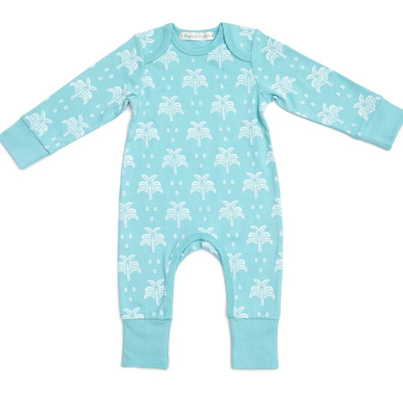 Organic Cotton Baby Sleepsuit - Aquatic Blue Palms and Pineapples,