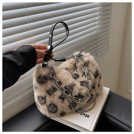 TAITENG Women's Fur Bag, Crossbody Bag, Small, With Chain, Stylish, Shoulder Bag, Cute, 2-Way Bag, With Fur, Mokomoko Bag, For Invitations, Parties, Khaki