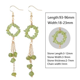 Nupuyai Olivine Peridot Crystal Stone Drop Earrings for Women, Vintage Bohemian Stone Beads Long Tassel Dangle Earrings for Wedding Party Vacation