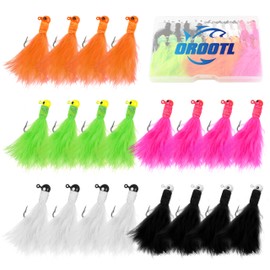 Crappie Jigs Marabou Feather Hair Jigs, 20pcs Marabou Jigs 1/8 1/16 1/32 oz Crappie Jig Heads with Feather Tail Crappie Baits Lures Kit for Panfish Walleye Trout Freshwater Saltwater Fishing