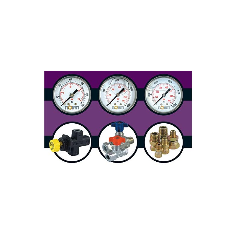 Flowfit Pneumatic Pressure Gauge, Dry, 40mm Dial Size, Rated for