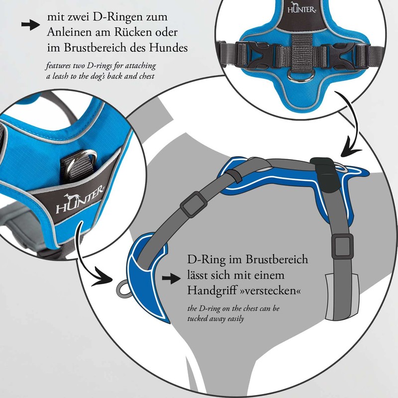 HUNTER DIVO Dog Harness, XS, 34–47 cm, Green/Grey