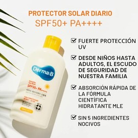 Derma B Everyday Sun Block Protector solar de gran tamaño SPF50+ PA++++ 6.71 onzas líquidas, 6.8 fl oz hidratante SPF ligero de absorción rápida, cuer