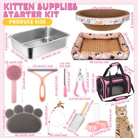 38 Pcs Kitten Supplies Starter Kit Cat Essentials Set Include Cat Scratcher Cardboard Stainless Steel Cats Litter Box Cat Bed Cat Carrier Kitten Toys Accessories for Kitten Welcome Gift Supplies