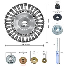 NeJesZoe 8+6 Inch Steel Wire Rotary Weed Brush Cutter Trimmer Head for Weed Cutter Eater, Unbreakable Wired Trimmer Blade, Weed Trimmer Eater Head with Adapter Kits for Moss Grass Rust Removal