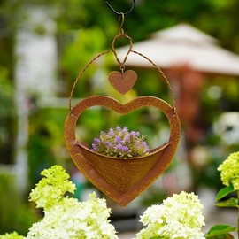 AUDRWALL Metal Plant Hanger Outdoor & Indoor - Heart-Shaped Rustic Hanging Planter with Hook for Garden Window Wall, for Mom Grandma Women