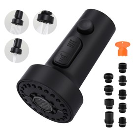 Pull Down Faucet Head Replacement: 3-Function Kitchen Faucet Sprayer Head Replacement with 9 Adapters - Matte Black Sink Faucet Head Compatible with Moen, Delta, American Standard Faucets