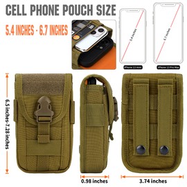 bvya Tactical Molle Phone Pouch, Smartphone Waist Belt Holster Utility Card Holder with Flag Patch Paracord Keyring and 1 D-Ring for 4.7"-6.9" Cell Phone