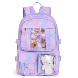 cotmcor Kawaii Backpack for Girls, Cute Aesthetic Backpack for School, Kawaii Bookbag with Pins Accessories and Pendant，Purple Star