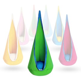 OUTREE Kids Hanging Seat Hammock，100% Cotton Child Swing Chair for Indoor and Outdoor use (Green and Blue)