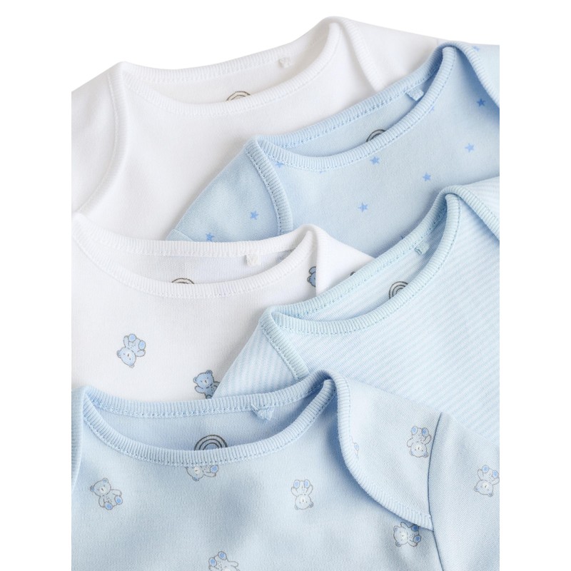 NEXT Kurzärmelige Baby-Bodys mit Bärendesign, 5er-Pack Blau 1 Monat
