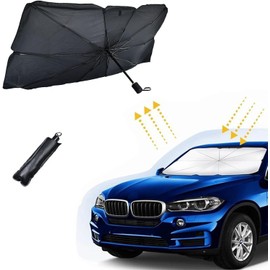 1 Car Windshield Sun Shade, Foldable Umbrella Cover for Most Cars Reflective Sunshade for Car Front Windshield - Black
