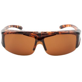 EDWIN EDF-011-8 Flip Up Sunglasses, Polarized Over Glass, Plastic Frame, Brown Demi