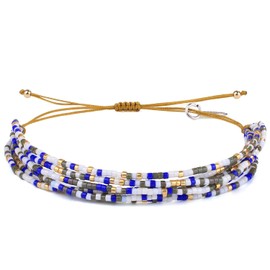 KELITCH Miyuki Beaded Bracelets Multi Strands Bracelets Adjustable Bohemian Style Charm Bangles (Blue White 8E)