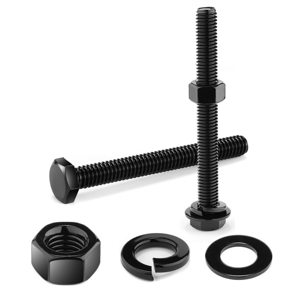 10Pcs M6 x 100mm Hex Head Bolt Screws, Black Oxide