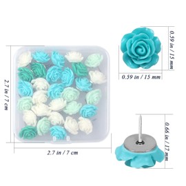 30 Pieces Rose Flower Pushpins Flower Thumb Tacks Cute Decorative Push Pins Colorful Floret Thumbtacks for Photo Wall, Feature Wall, Whiteboard, Cork Board, Map, Bulletin Board, Office or Home (Green)