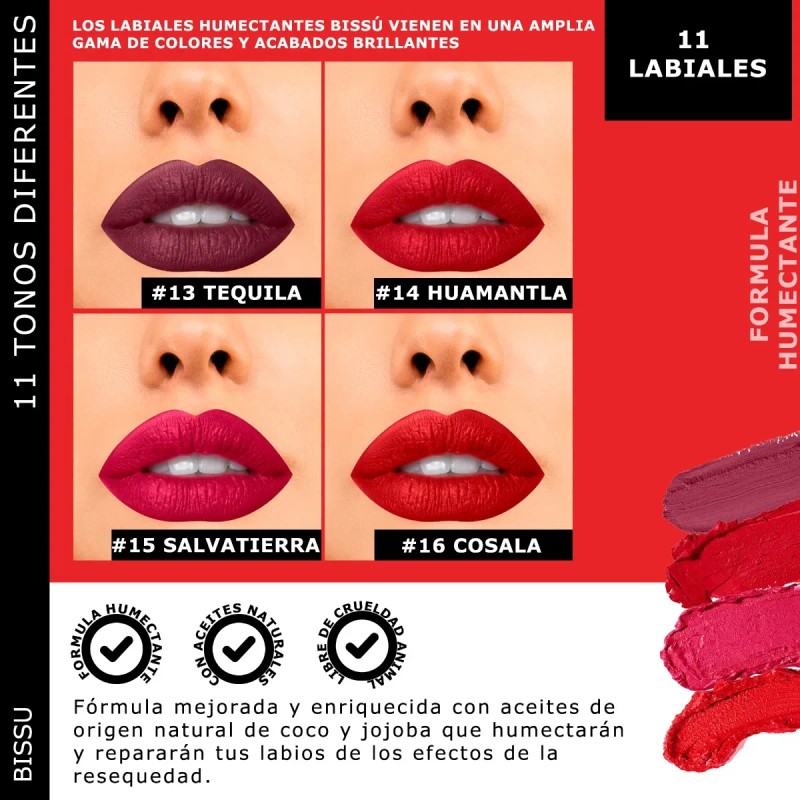 Kit Set 11 Labiales Bissu Humectante Tonos Rojos