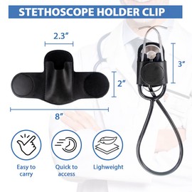 Stethoscope Holder Clip for Nurses EMT - Protects from Neck Strain and Loss Fits Pocket, Belt or Scrubs, 1 Pc (PU Leather Black)