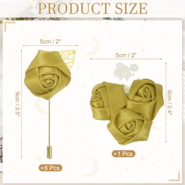 sourcing map 7 Pcs(6pcs Pins + 1 Brooch) Gold Artificial Rose Corsage with Pin Flower Buttonholes Pocket Boutonnieres Pins for Wedding Ceremony Anniversary Prom Formal Dinner Party