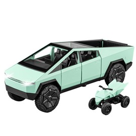 Pickup Truck Model Toy, 1/24 Metal Diecast Toy Truck with Beach Motorcycle, Pickup Truck Model Toy with Pull/Sound/Light,Cars Toys Gifts for Boy Girl Adult (Green 1:24, with Beach Motorcycle)